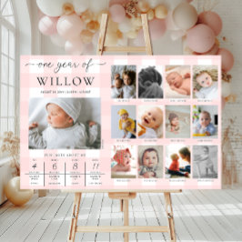 Rosa Gingham First Birthday Photo Milestone Poster