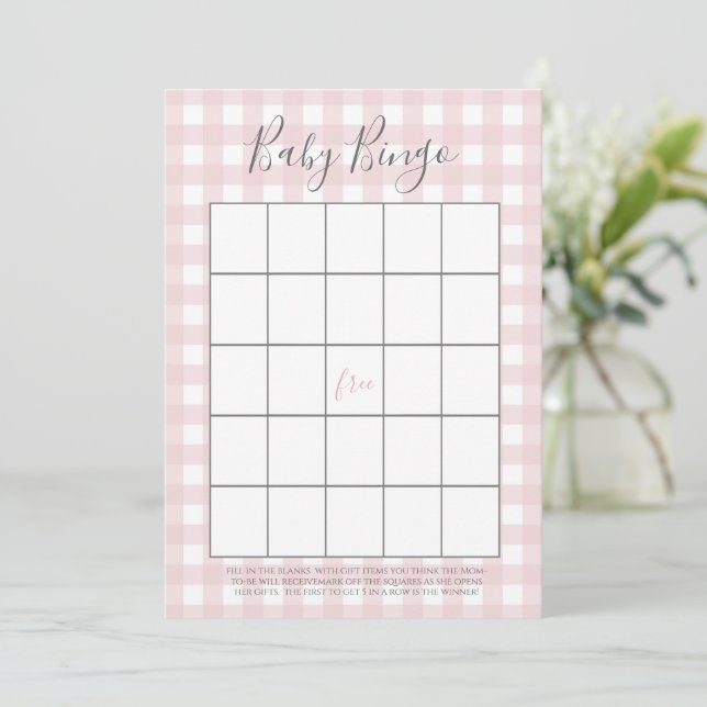 Rosa Gingham Flicka Shower Bingo Cards Rådkort (Stående Fram)