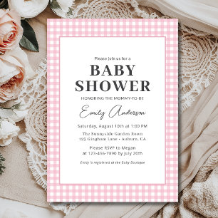 Rosa Gingham Flicka Shower Inbjudningar