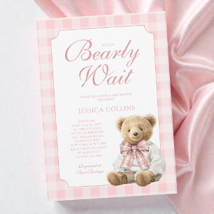 Rosa Gingham Flicka Vi Kan Knappast Vänta Baby Sho Inbjudningar