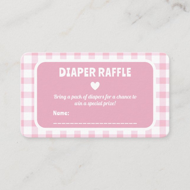 Rosa Gingham Flickas Baby Shower Blöja Lotteri Bil Tilläggskort (Framsida)