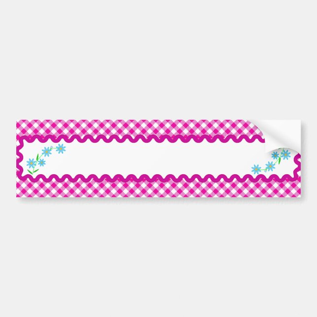 Rosa Gingham & Flowers Background Bumper Sticker Bildekal (Framsidan)