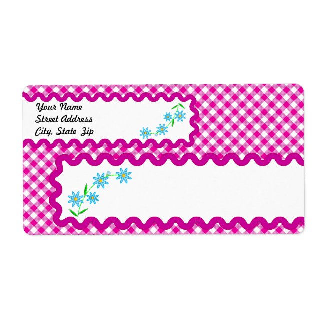 Rosa Gingham & Flowers Background Shipping Label Fraktsedel (Framsidan)
