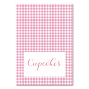 Rosa gingham Food Tält Cards Bordsnummer
