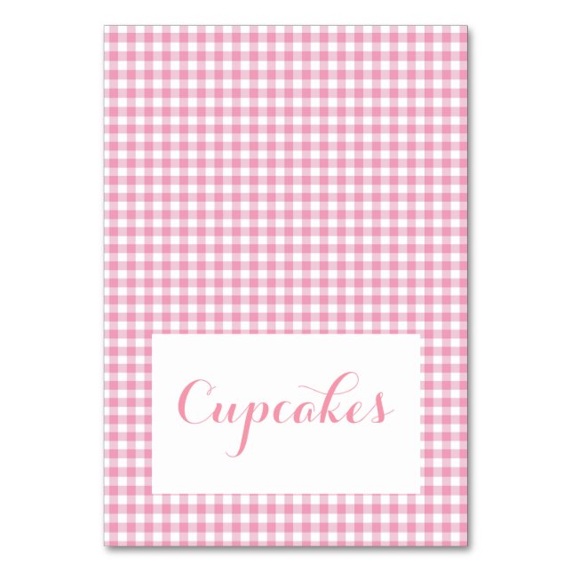 Rosa gingham Food Tält Cards Bordsnummer (Framsidan)