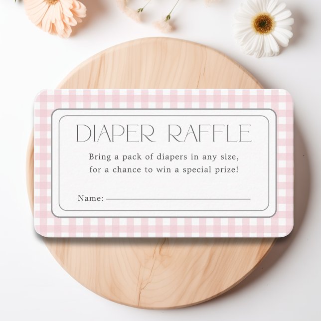 Rosa Gingham Girl Baby Shower Diaper Raffle Tilläggskort (Pink Gingham Girl Baby Shower Diaper Raffle Enclosure Card)