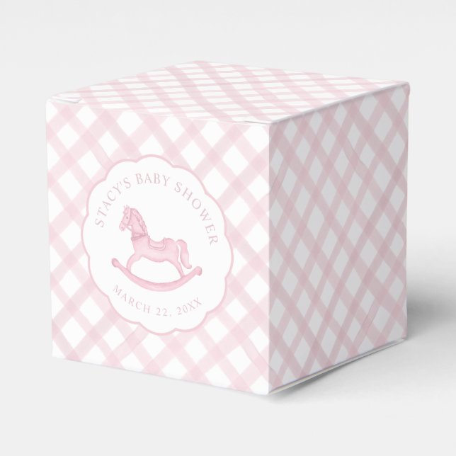 Rosa Gingham Girl Baby Shower Favbox Presentaskar (Framsidan Sidan)