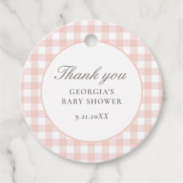 Rosa Gingham Girl Baby Shower Gåvor Etiketter