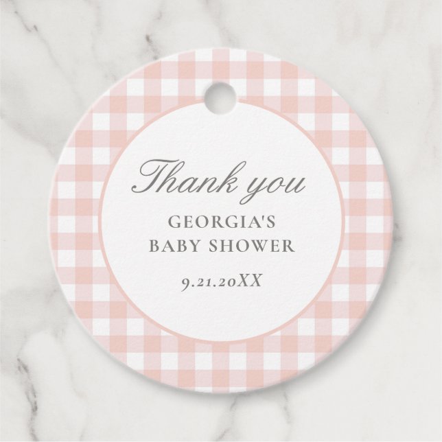 Rosa Gingham Girl Baby Shower Gåvor Etiketter (Framsida)