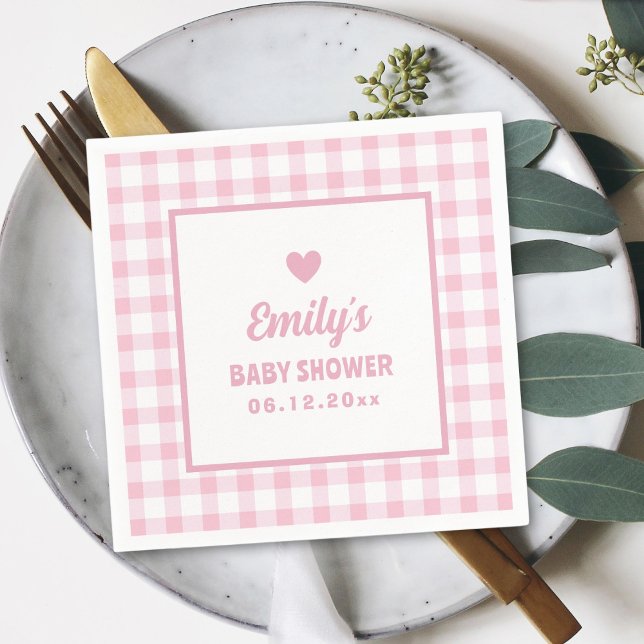Rosa Gingham Girl Baby Shower Pappersservett (Skapare uppladdad)