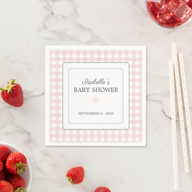 Rosa Gingham Girl Baby Shower Pappersservett (Insitu)