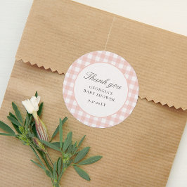 Rosa Gingham Girl Baby Shower Runt Klistermärke