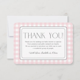 Rosa Gingham Girl Baby Shower Tack för ditt kort
