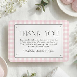Rosa Gingham Girl Baby Shower Tack för ditt kort