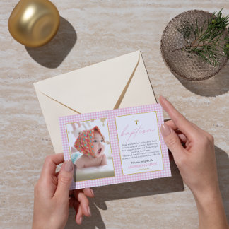 Rosa Gingham Girl Baptism HeartVERT Gratitude Note Tack Kort