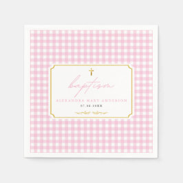 Rosa Gingham Girl Baptism Minimalist Elegant Touch Pappersservett
