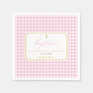 Rosa Gingham Girl Baptism Minimalist Elegant Touch Pappersservett