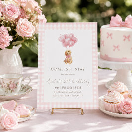 Rosa Gingham Golden Retriever Valp Födelsedag Inbjudningar