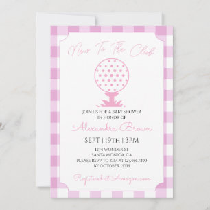 Rosa Gingham Golf Babyflicka Shower Inbjudningar