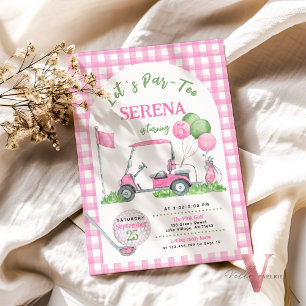 Rosa Gingham Golf Birthday Par-Tee-inbjudan Inbjudningar