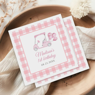 Rosa Gingham Golf Girl 1st Birthday Pappersservett