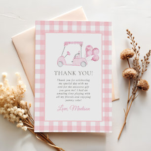 Rosa Gingham Golf Girl 1st Birthday Tack Kort