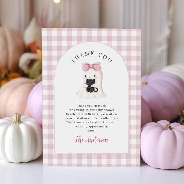 Rosa Gingham Halloween Ghost Baby Shower Tack Kort (Skapare uppladdad)