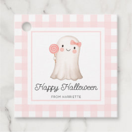 Rosa Gingham Happy halloween Cute Ghost Favor Tags Gåvor Etiketter