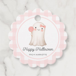 Rosa Gingham Happy halloween Cute Ghost Gåvor Etiketter