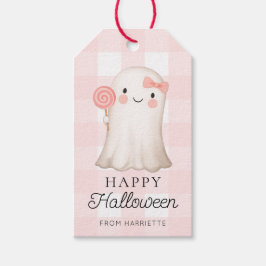 Rosa Gingham Happy halloween Cute Ghost Presentetikett