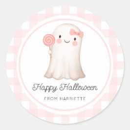 Rosa Gingham Happy halloween Cute Ghost Runt Klistermärke