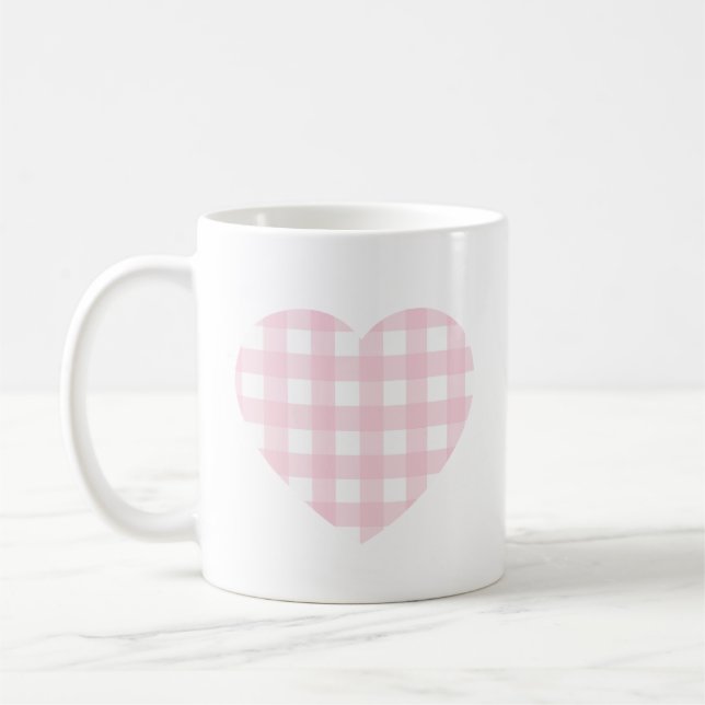 Rosa Gingham Heart Kaffemugg (Vänster)