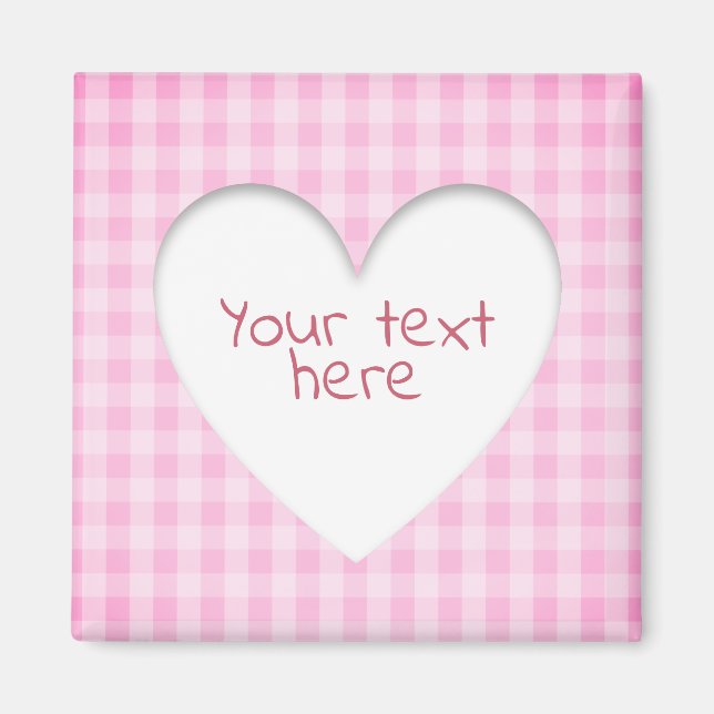 Rosa Gingham Heart Magnet (Framsidan)