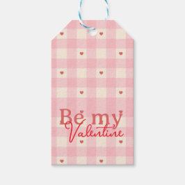 Rosa Gingham Hjärtan Alla Hjärtans Dag Presentetikett