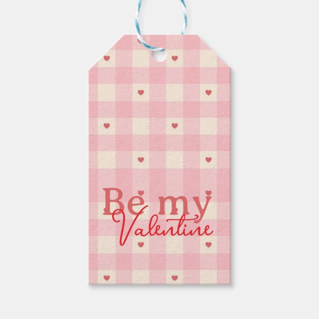 Rosa Gingham Hjärtan Alla Hjärtans Dag  Presentetikett (Framsidan)