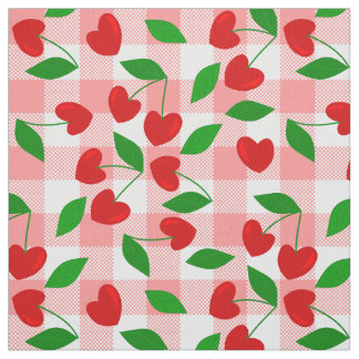rosa gingham hjärtformad körsbär rockabilly tyg