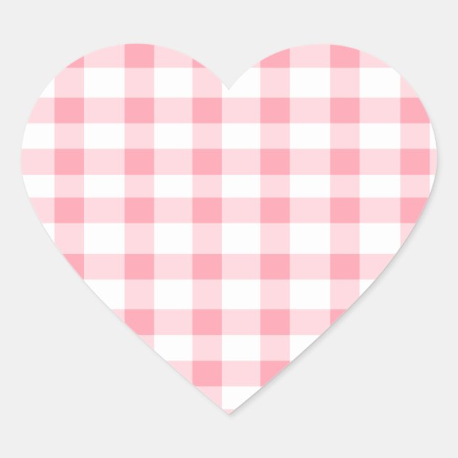 Rosa Gingham Hjärtformat Klistermärke (Framsida)