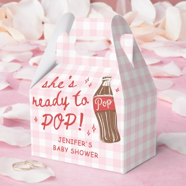 Rosa Gingham Hon är redo att poppa Baby Shower-fav Presentaskar (Bröllop)