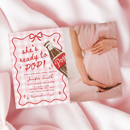 Rosa Gingham Hon är redo att poppa Bebis Bumsen Fo Inbjudningar