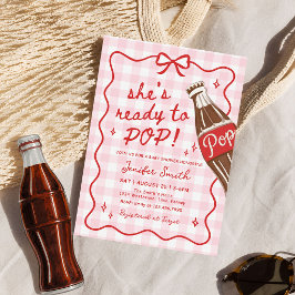 Rosa Gingham Hon är redo att poppa Bebisens dag Inbjudningar