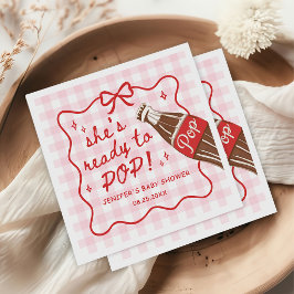 Rosa Gingham Hon är redo att poppa Bebisens dag Pappersservett