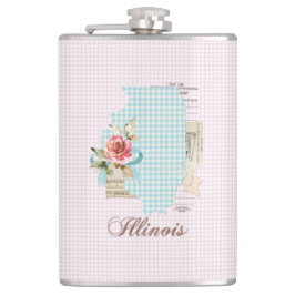 Rosa Gingham Illinois State Vinyl Wrapped Flask Fickplunta