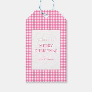 Rosa Gingham Jul Presentetikett