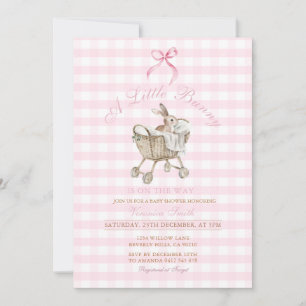 Rosa Gingham Kanin Bebis Shower Grandmillennial Inbjudningar