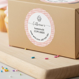 Rosa gingham karott Hemlagad cupcake Etikett