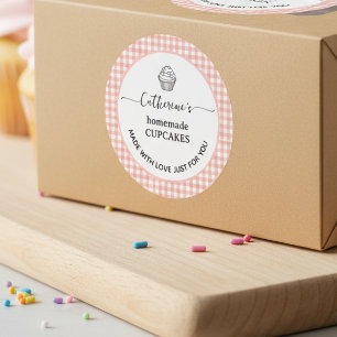 Rosa gingham karott Hemlagad cupcake Etikett