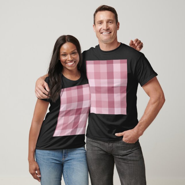 Rosa Gingham-Kärra Rutig Design T Shirt (Unisex)
