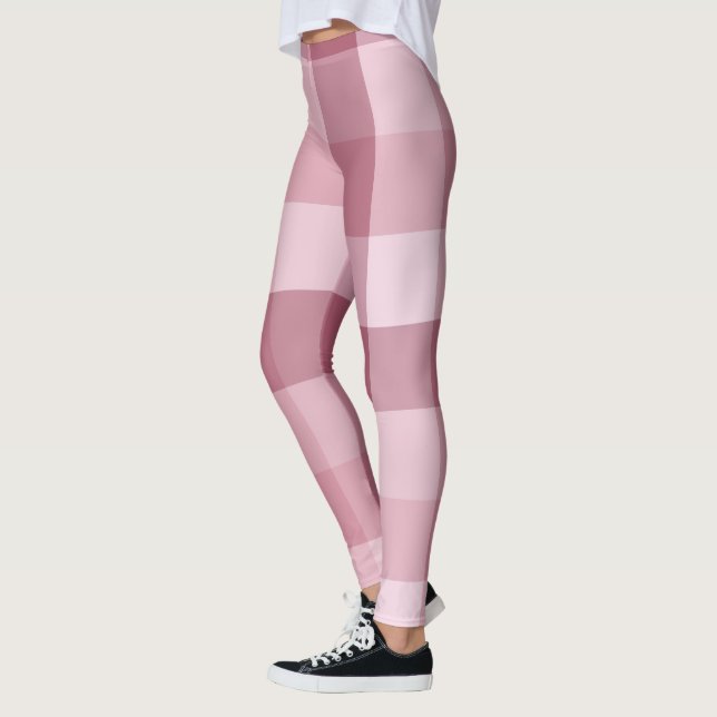 Rosa Gingham-Kärra Rutigt Mönster Leggings (Vänster)