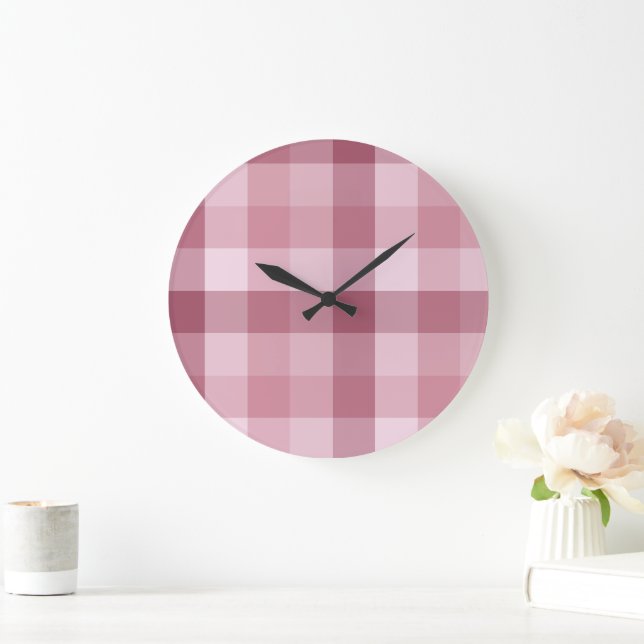Rosa Gingham-Kärra Rutigt Mönster Stor Klocka (Hem)