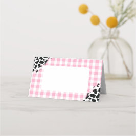 Rosa Gingham Ko Print Namn Kort